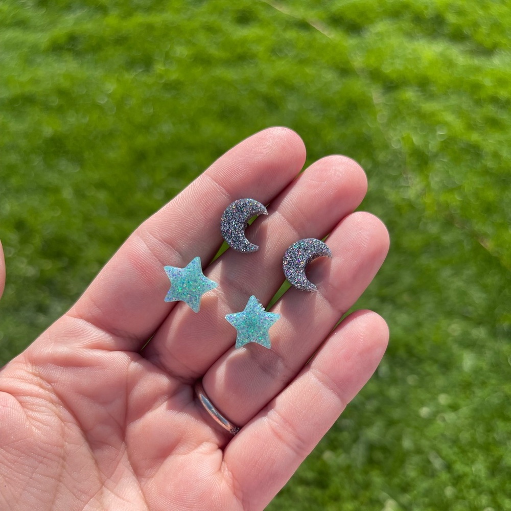 My Moon & My Stars Glitter Resin Earrings 2 Pack
